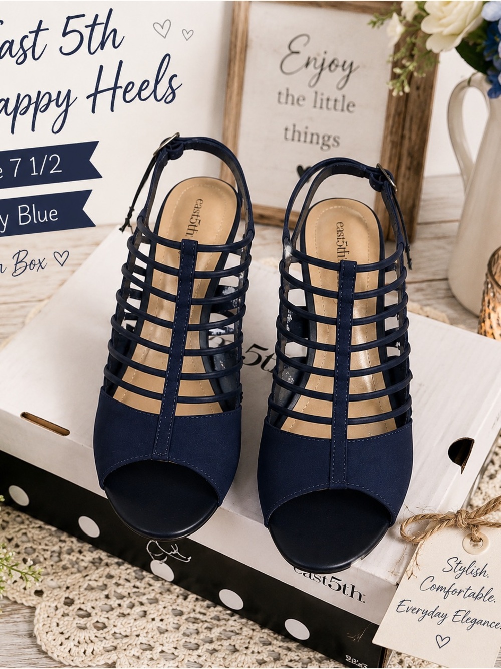 East 5th Navy Strappy Heels